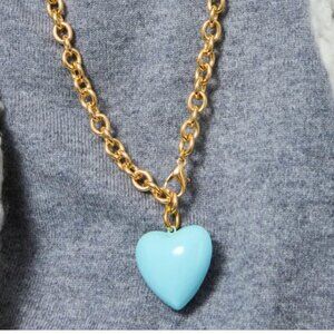 Roxanne Assoulin Gold Chain Necklace with Light Blue Heart Pendant